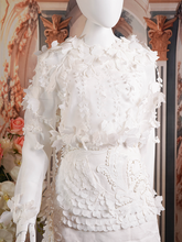 White, Floral Appliqué, Long-Sleeve Top.