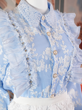 Baby Blue Lace Ruffled Long Sleeve Blouse Medium