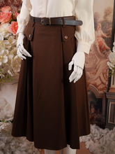 Chocolate Brown Belted Pleated Midi Skirt