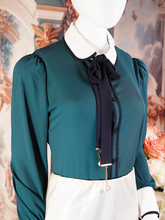 Emerald Green Blouse with Black Neck Tie
