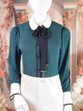 Emerald Green Blouse with Navy Necktie