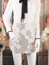 Beige Sequin Skirt With Rosette Applique