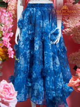 Blue Floral Print Tulle Skirt