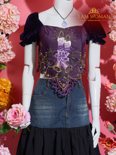Purple Embroidered Velvet Top