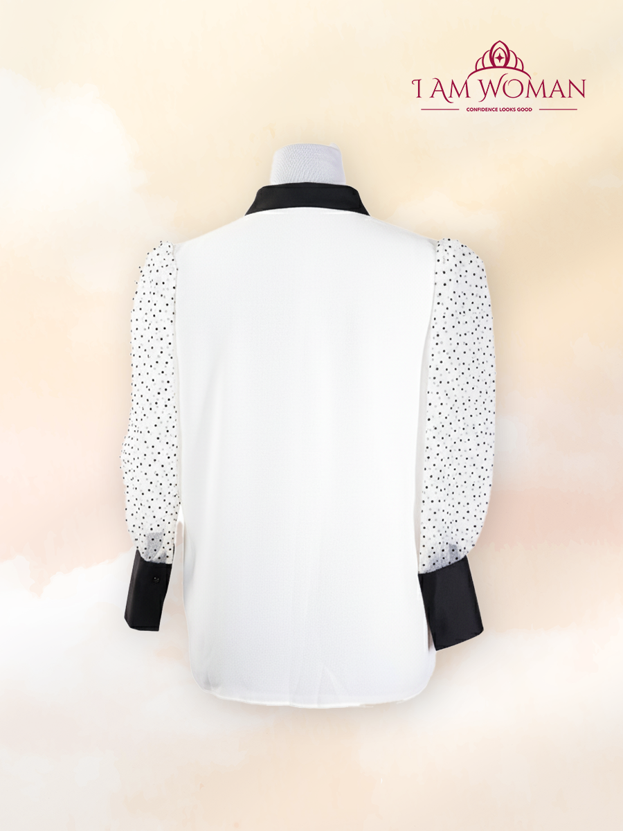 White Blouse With Black Collar and Polka Dots