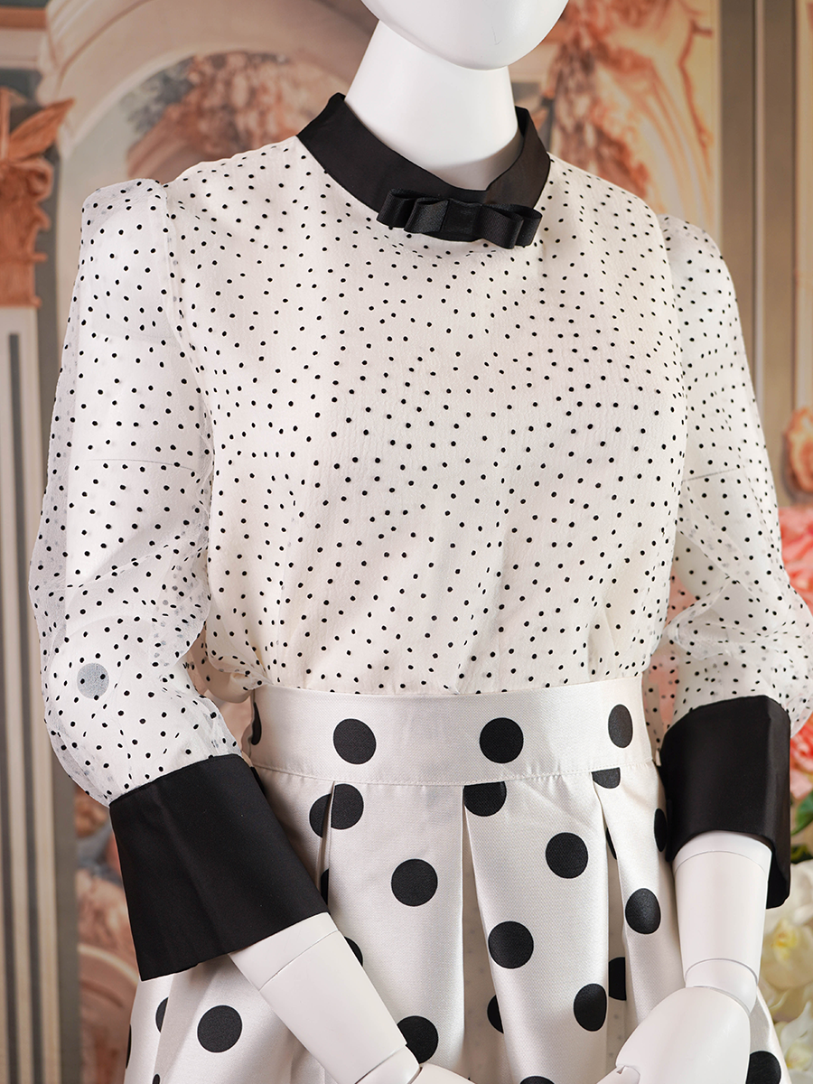 White Blouse With Black Collar and Polka Dots