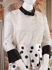 White Blouse With Black Collar and Polka Dots