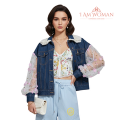 I Am Woman Denim Jacket with Floral Sleeves