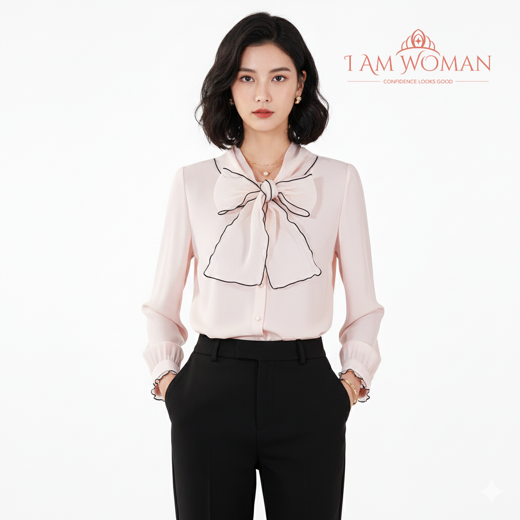 Light Pink Blouse with Black Liner Design