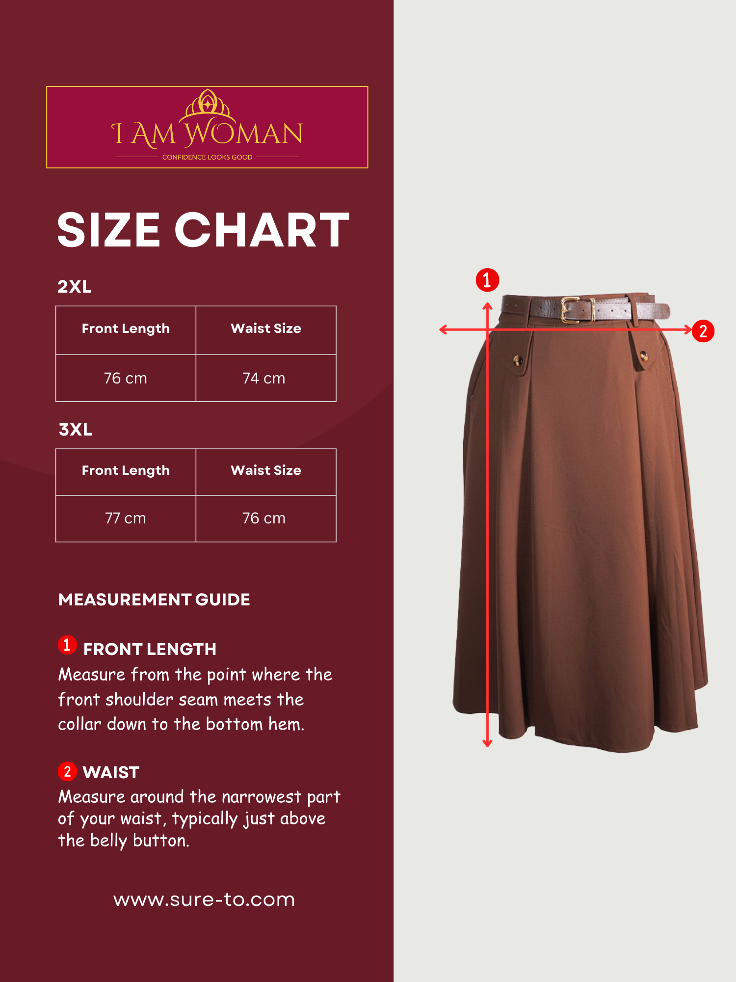 I Am Woman Chocolate Brown Belted Pleated Midi Skirt