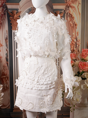 White, Floral Appliqué, Long-Sleeve Top.