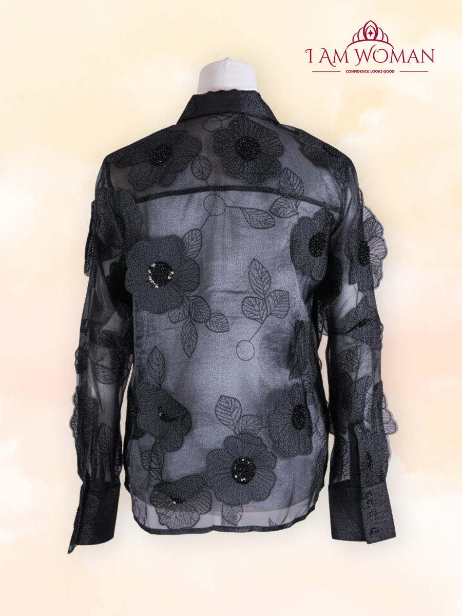 Black, Beaded Floral Ornament Top.