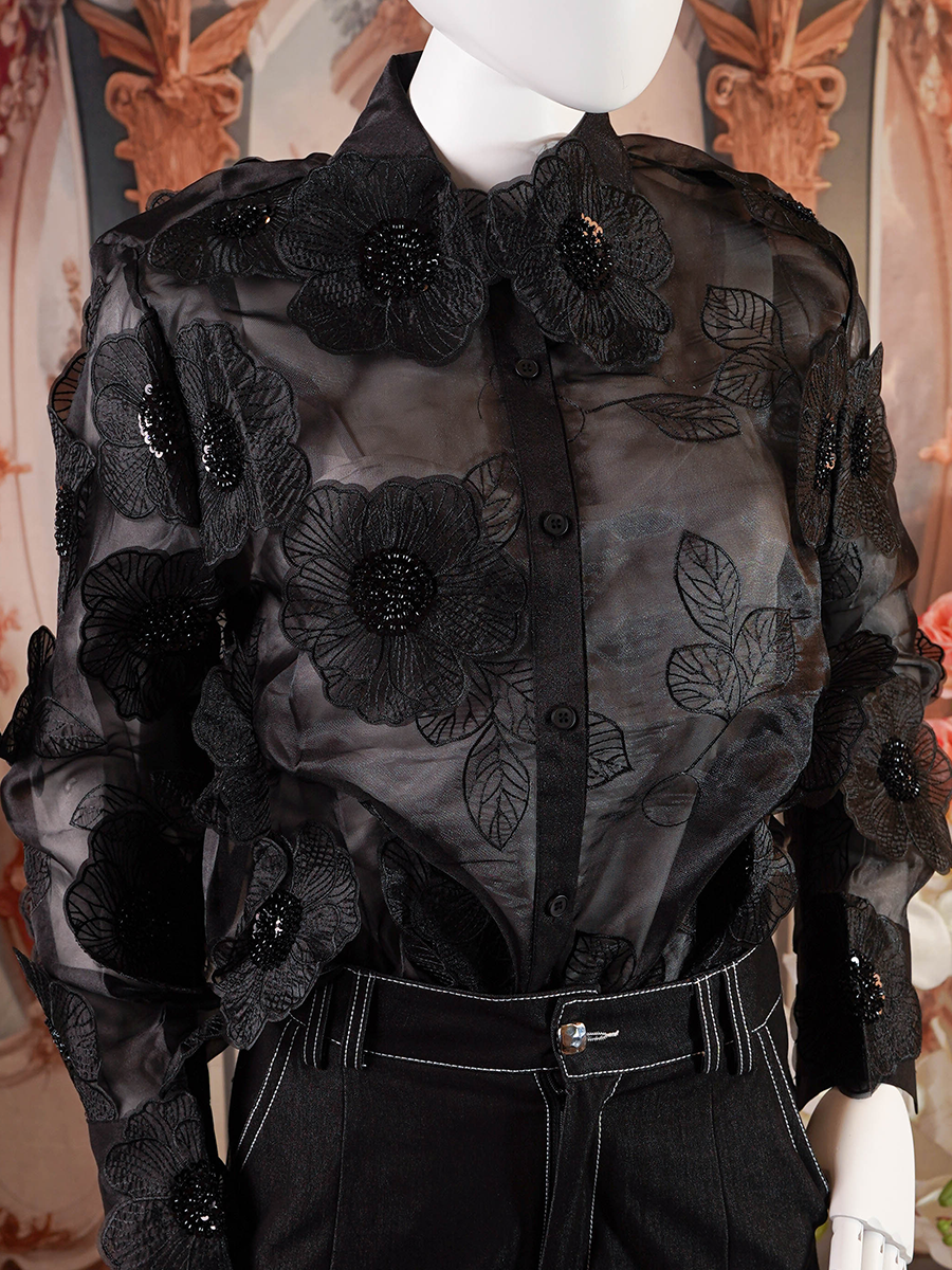 Black, Beaded Floral Ornament Top.