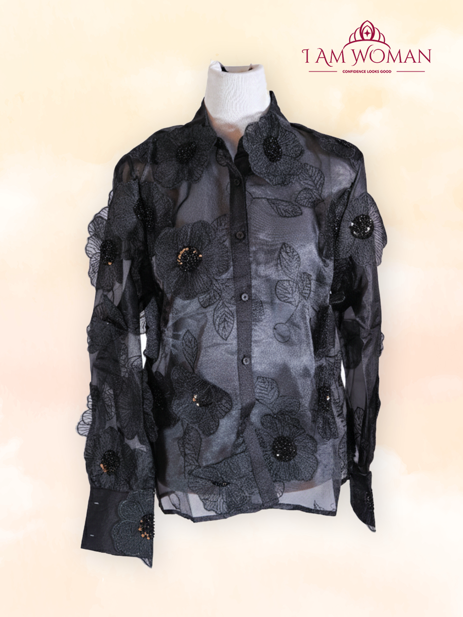 Black, Beaded Floral Ornament Top.