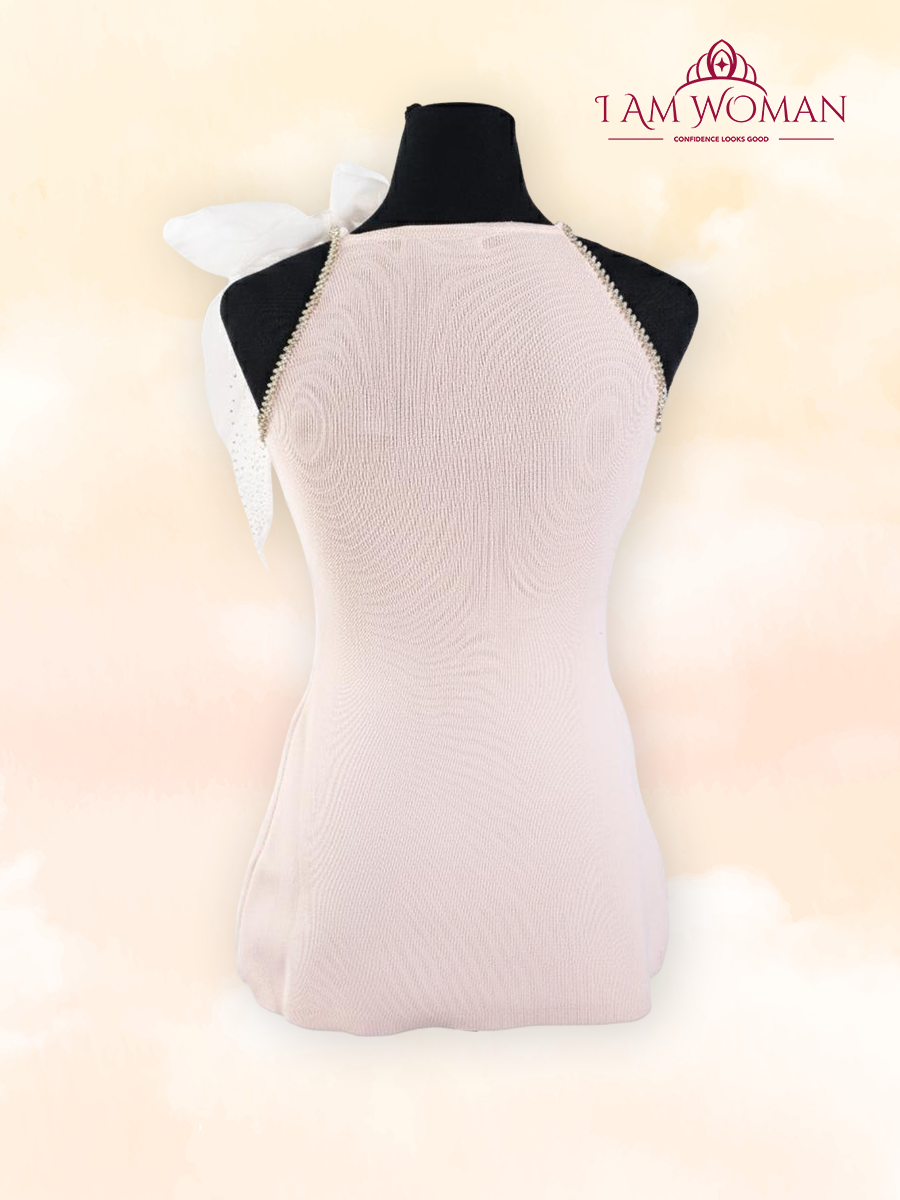 Light Pink Side Shoulder Bow Top