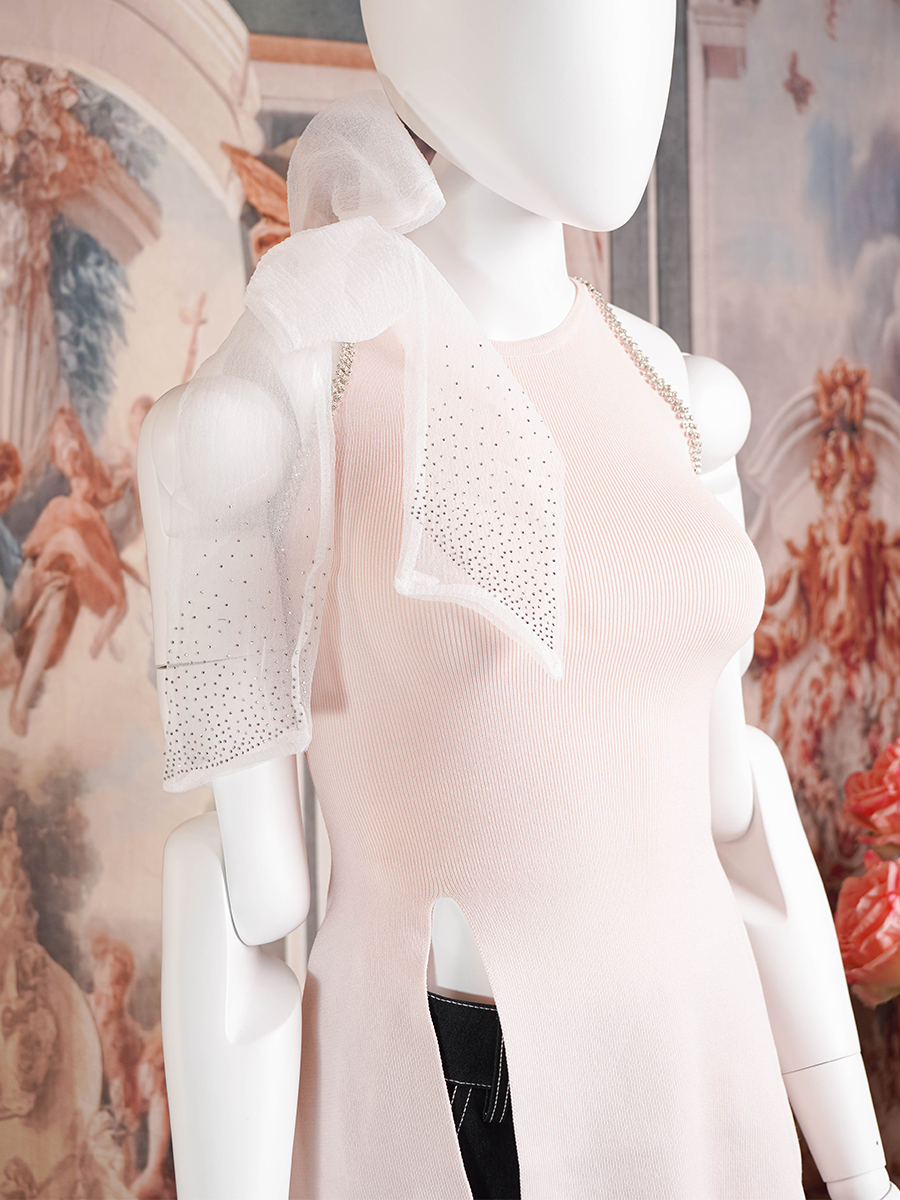 Light Pink Side Shoulder Bow Top