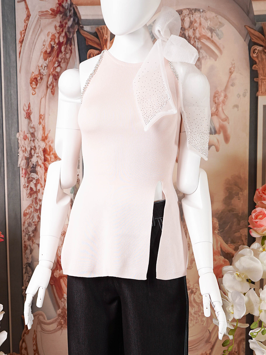 Light Pink Side Shoulder Bow Top