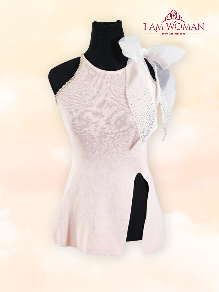 Light Pink Side Shoulder Bow Top
