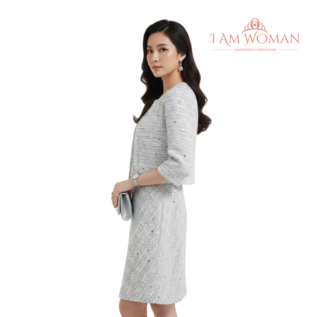 I Am Woman Gray Multi Colored Sequined Tweed Cropped Jacket