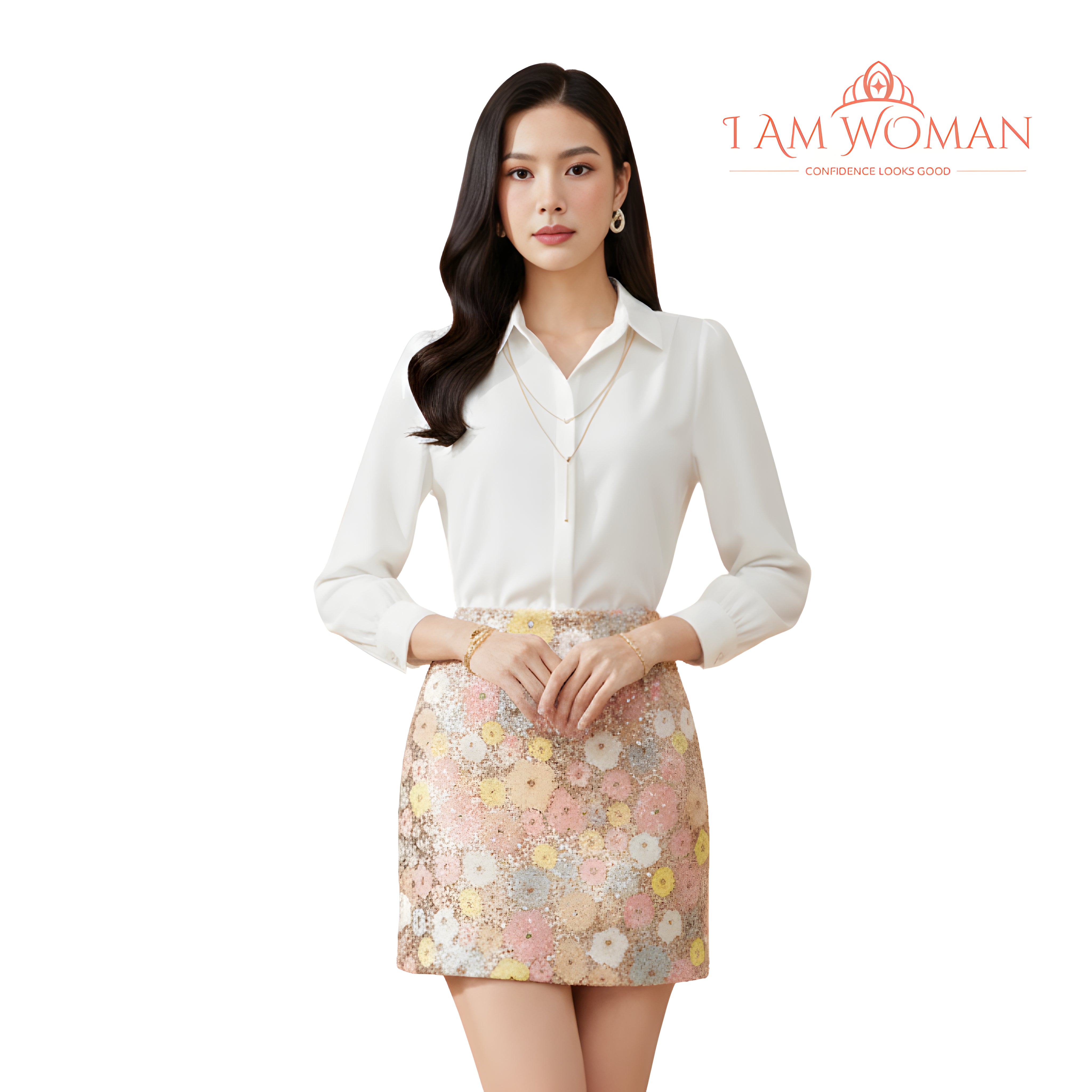 I Am Woman Multicolor Sequin Floral Pattern Mini Skirt