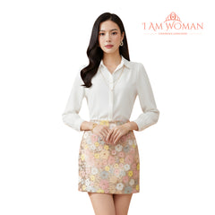 I Am Woman Multicolor Sequin Floral Pattern Mini Skirt