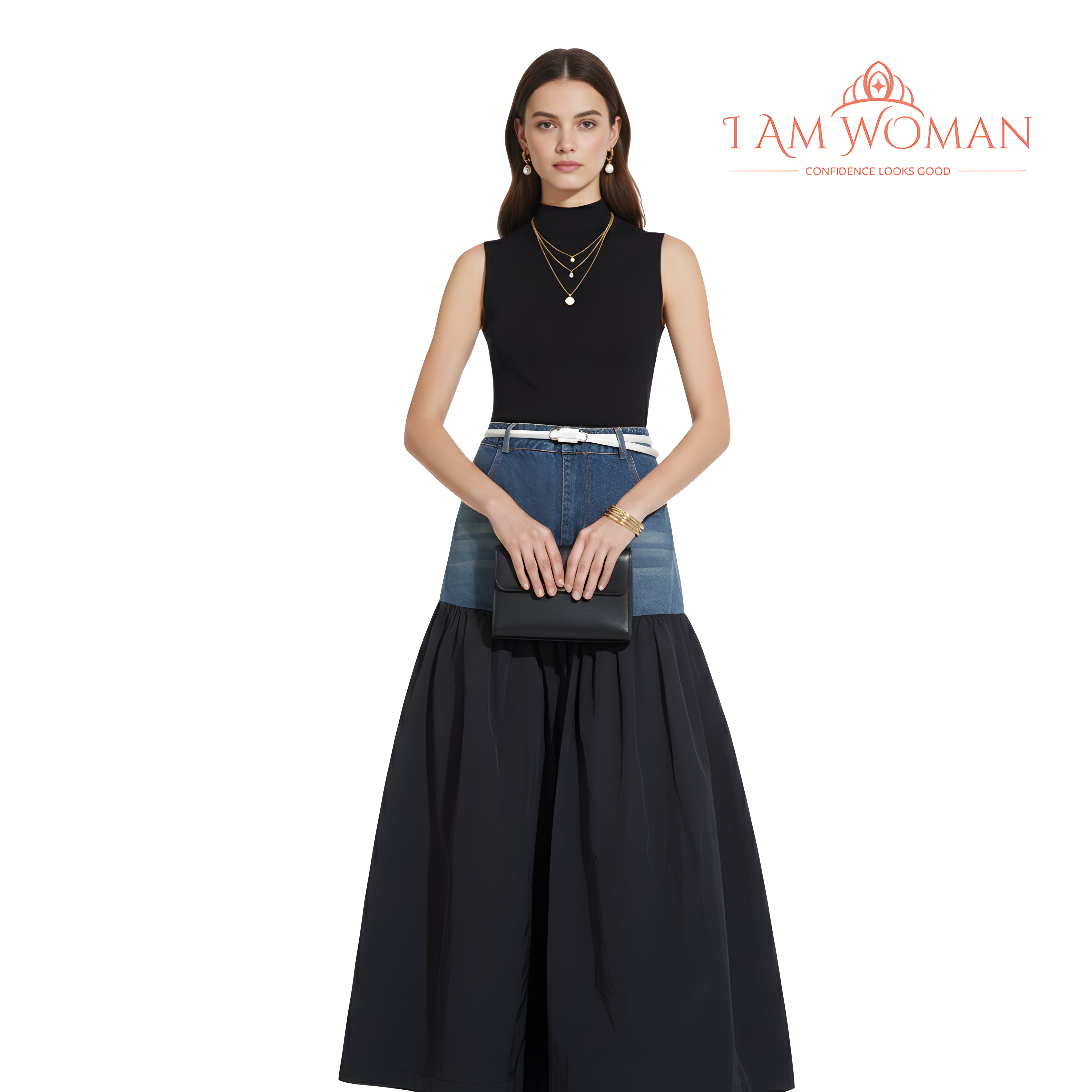 I Am Woman Maong Black Half Skirt