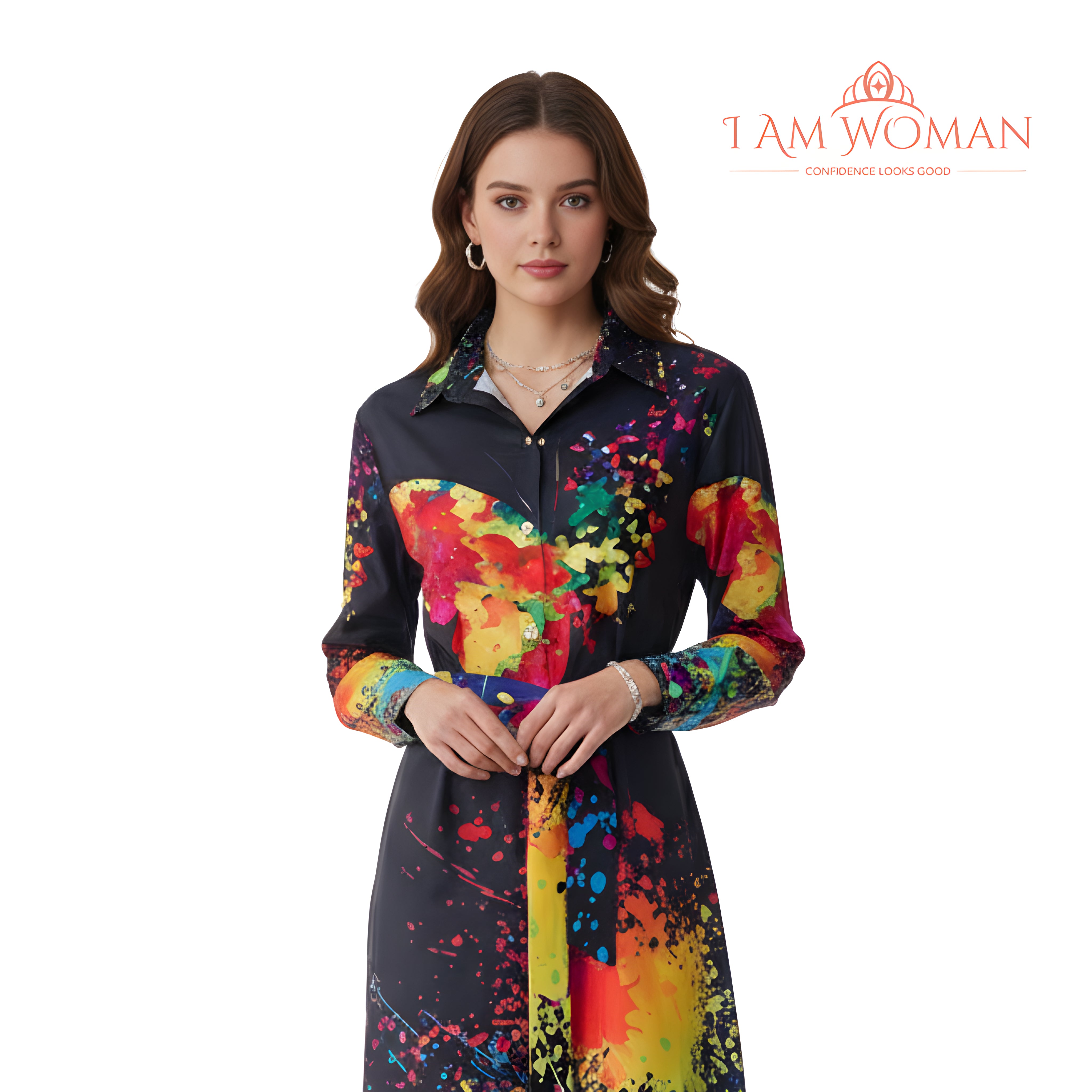 I Am Woman Black, Rainbow Splatter Paint, Butterfly Print Shirt