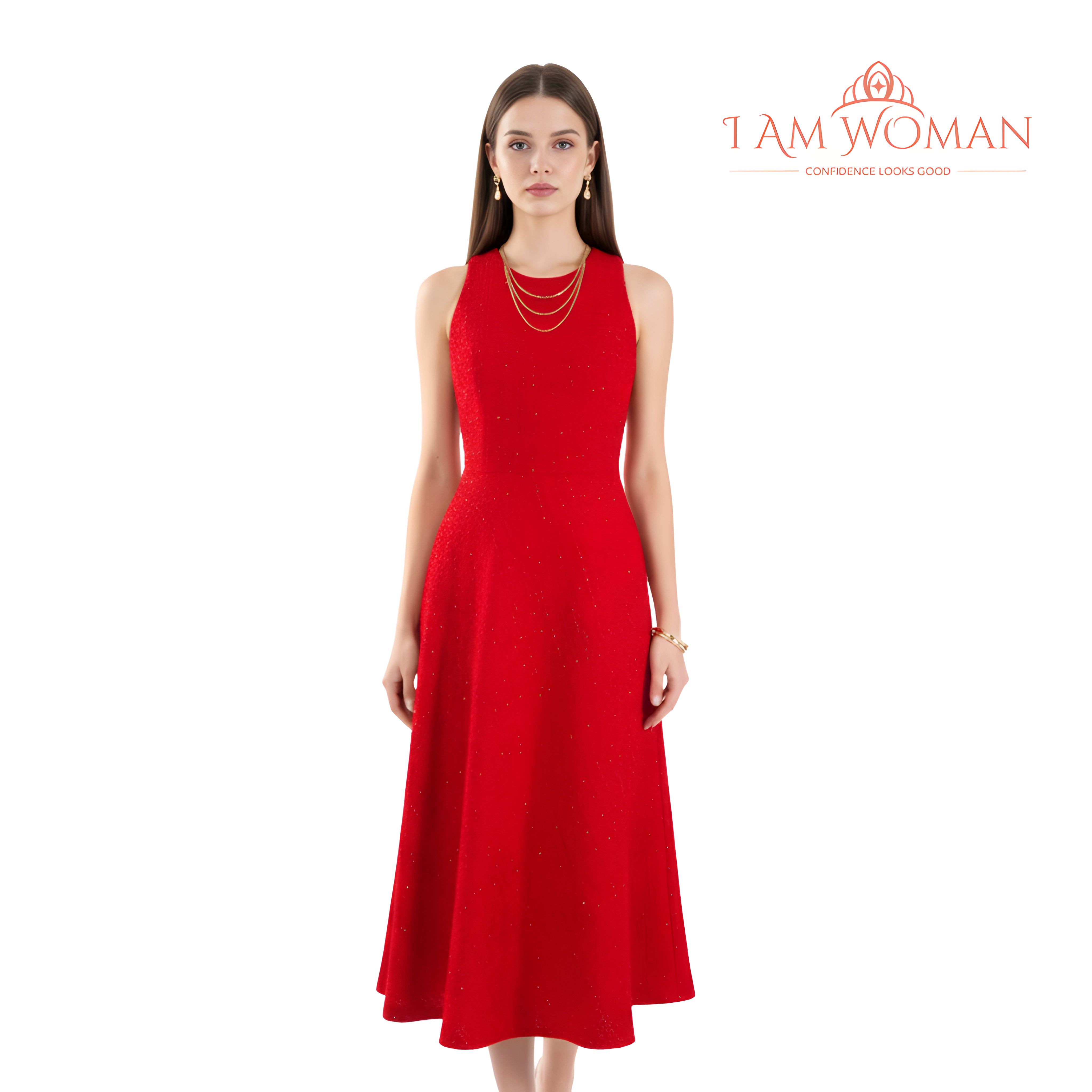 I Am Woman Crimson Red Shimmer Long Dress