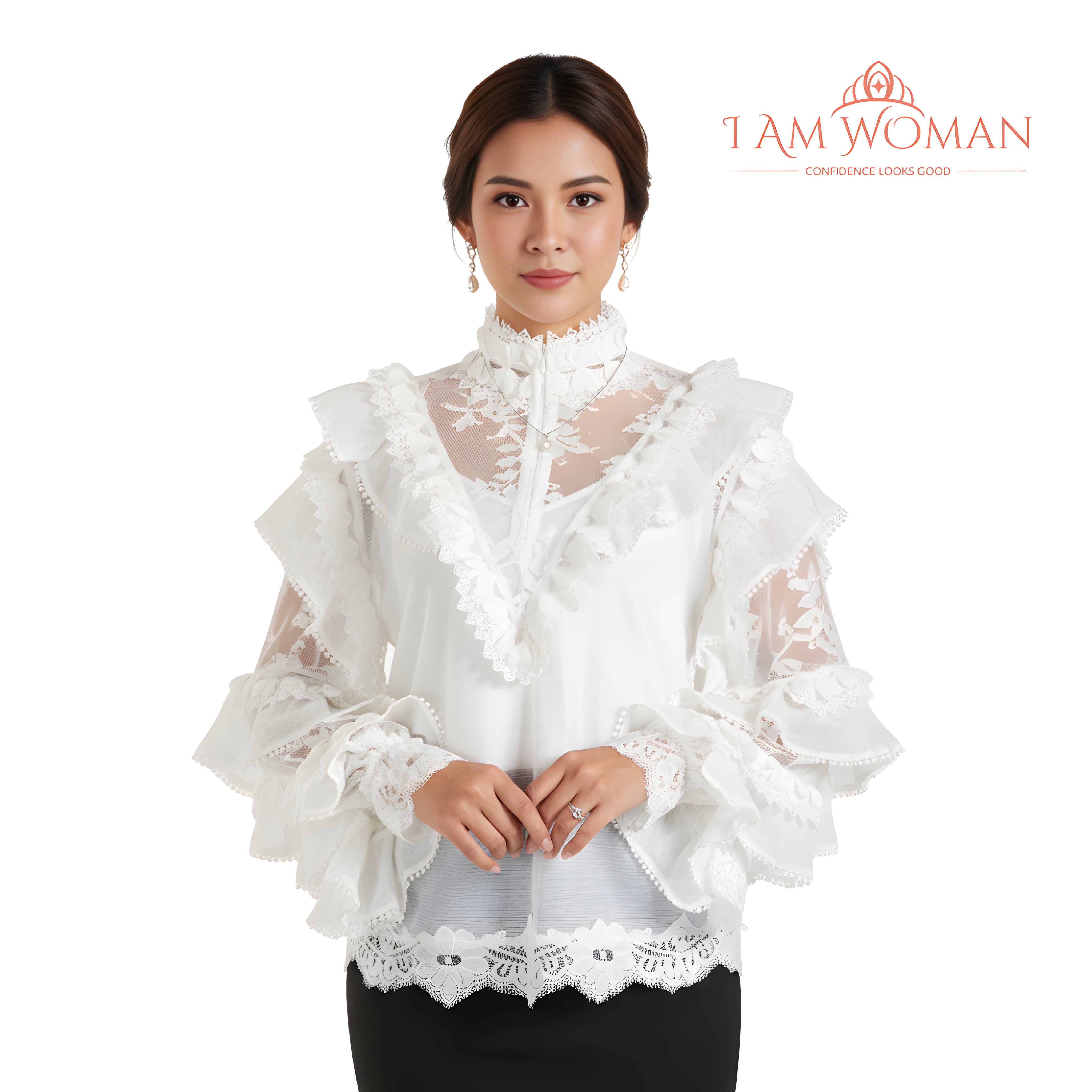 I Am Woman White, Romantic Lace Blouse