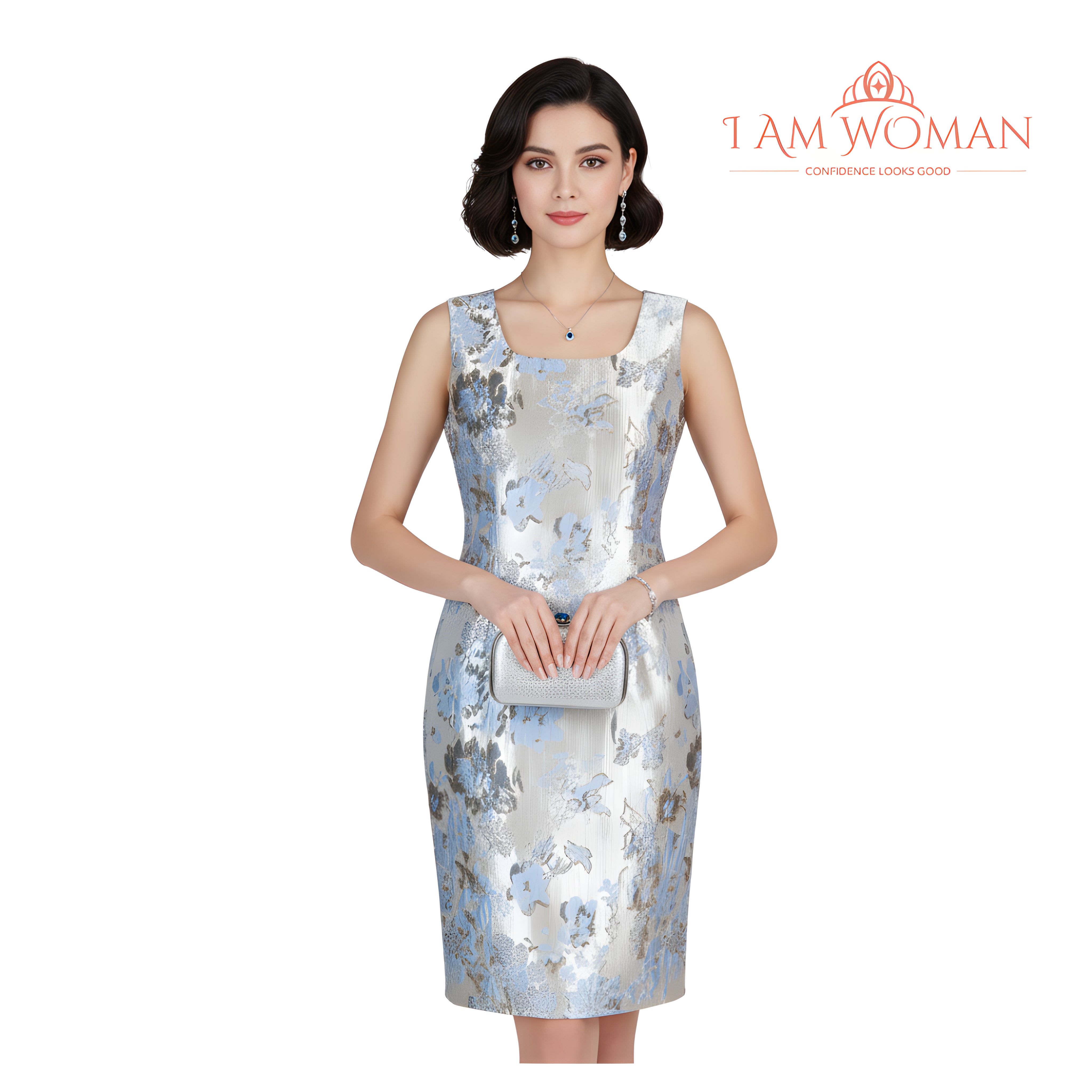 I Am Woman Silver Floral Print Sleeveless Dress