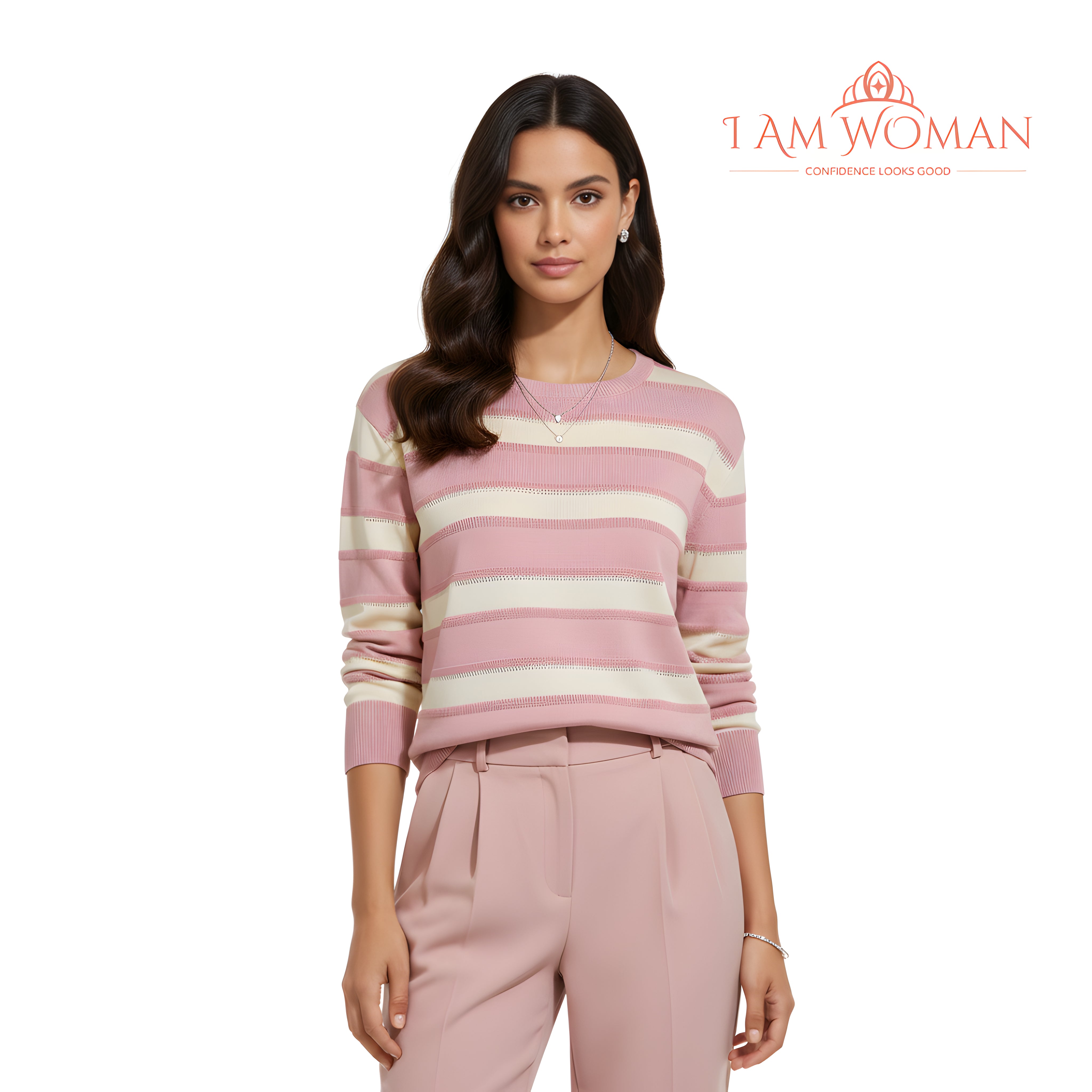 I Am Woman Pink and Beige Striped Sweater
