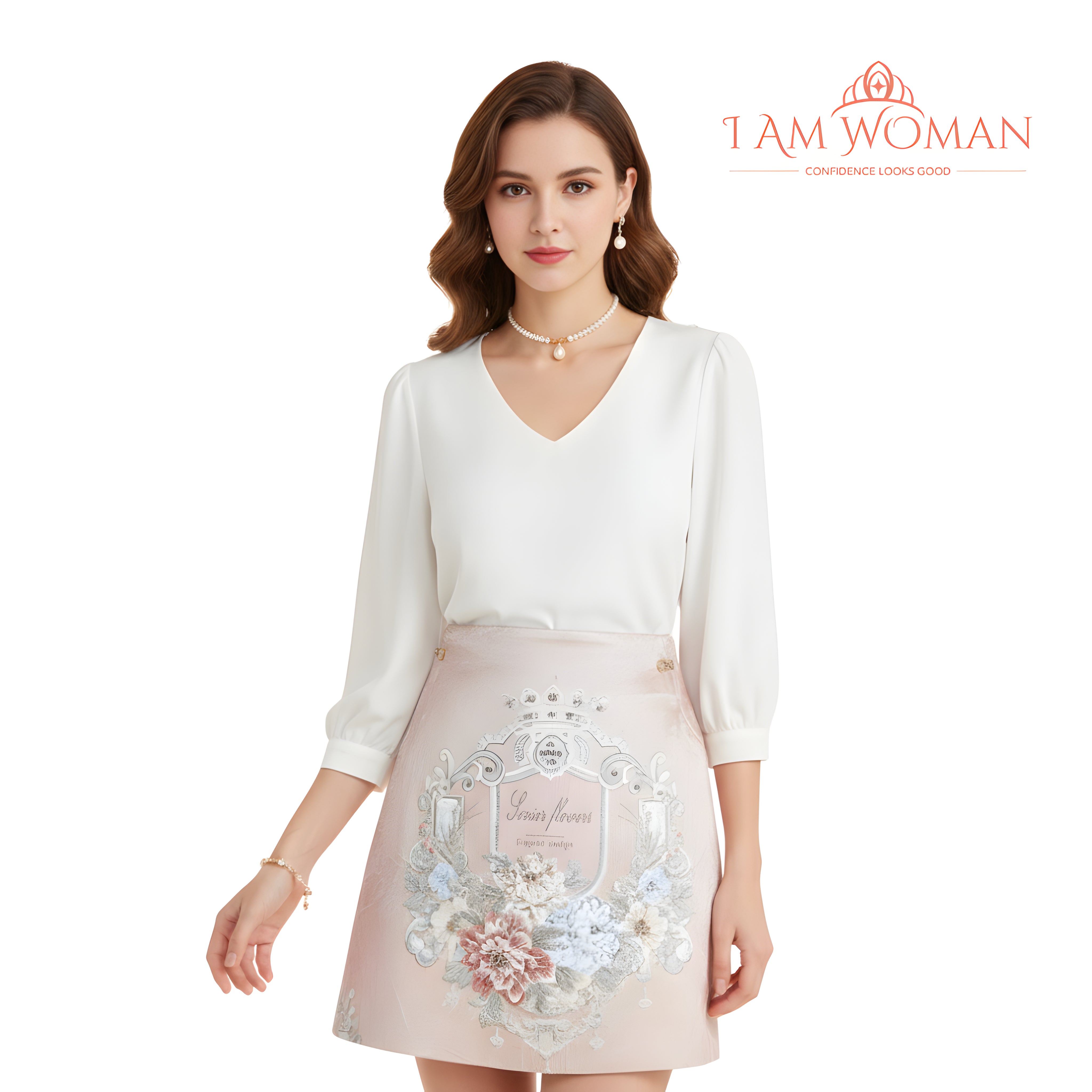 I Am Woman Blush Velvet Embroidered 3D Floral Skirt