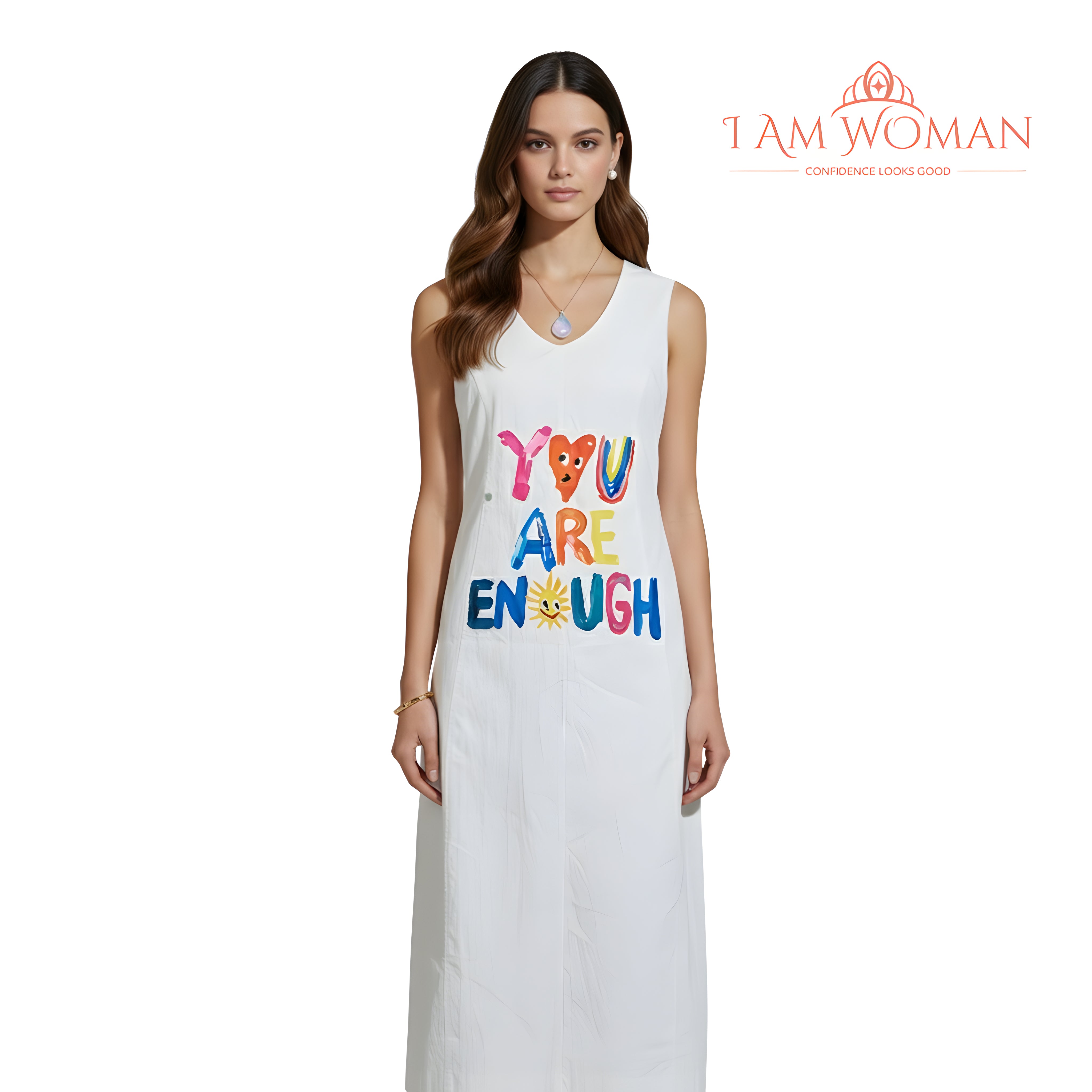 I Am Woman Off White "You Are Enough" Maxi Dress