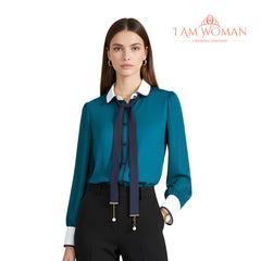 Emerald Green Blouse with Navy Necktie