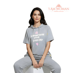 I Am Woman Gray "Romanticise Your Everyday" Short-Sleeve Hoodie