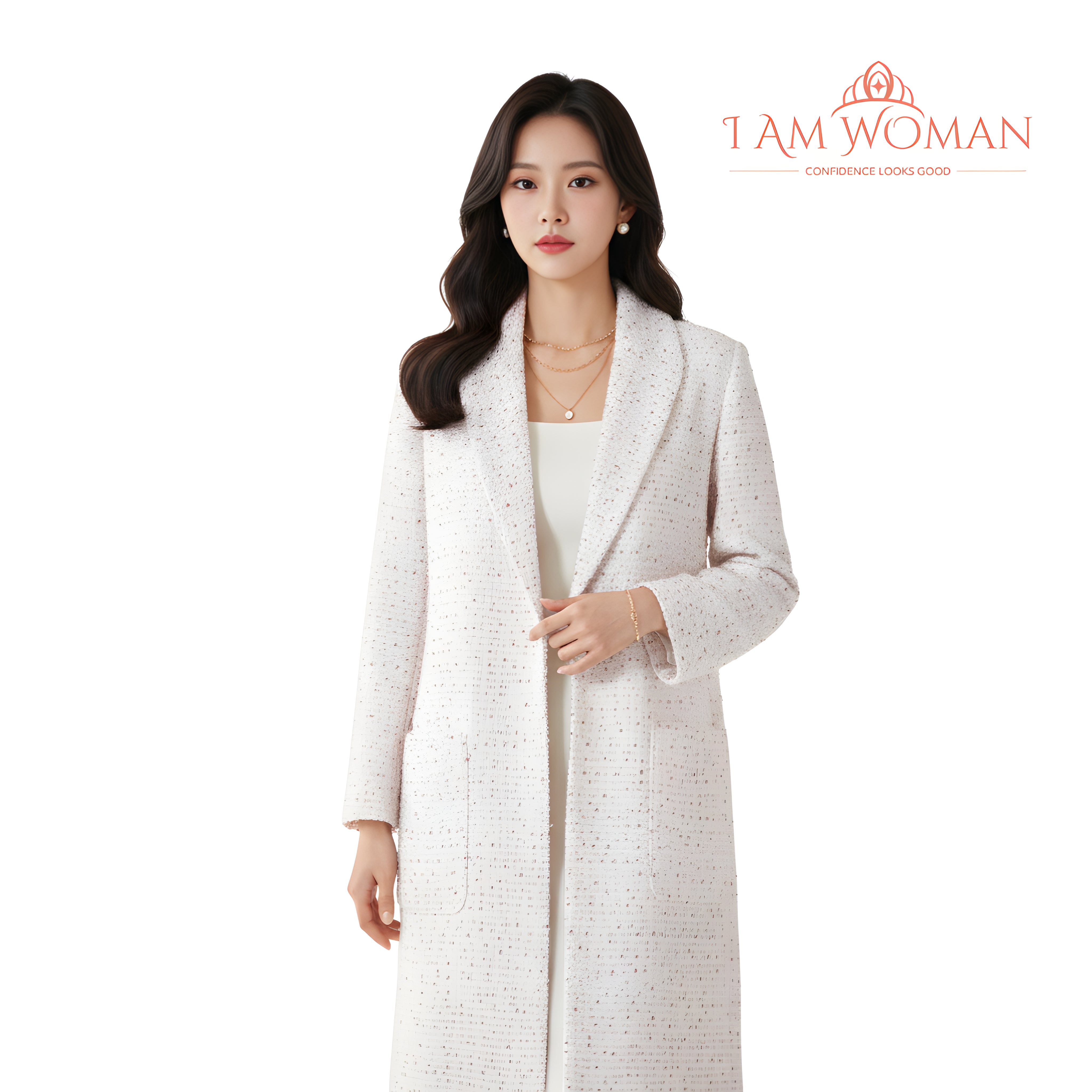 I Am Woman Off White Tweed Long Coat