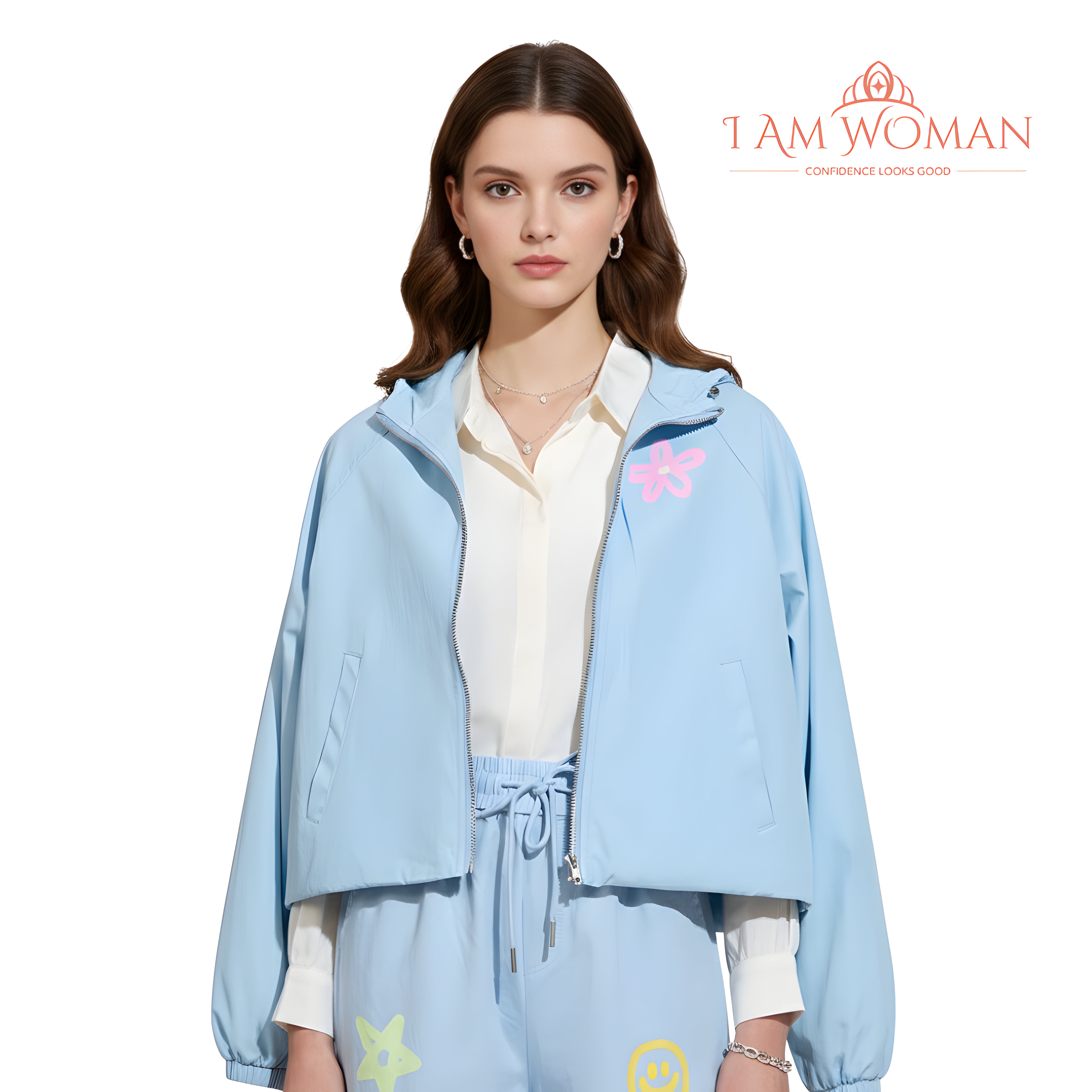 I Am Woman Light Blue Cropped Jacket