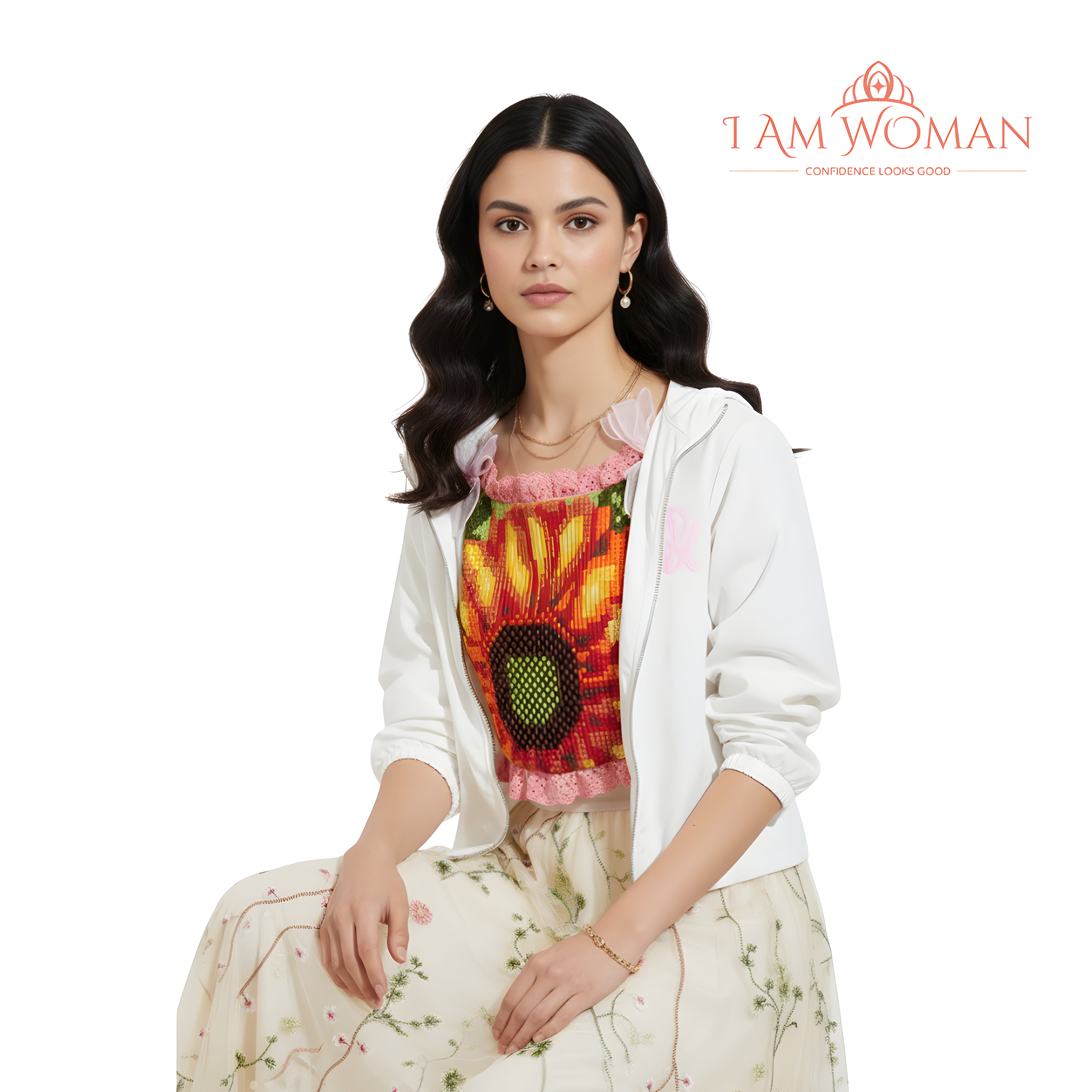 I Am Woman White Cropped Zip-Up Jacket