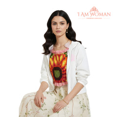 I Am Woman White Cropped Zip-Up Jacket
