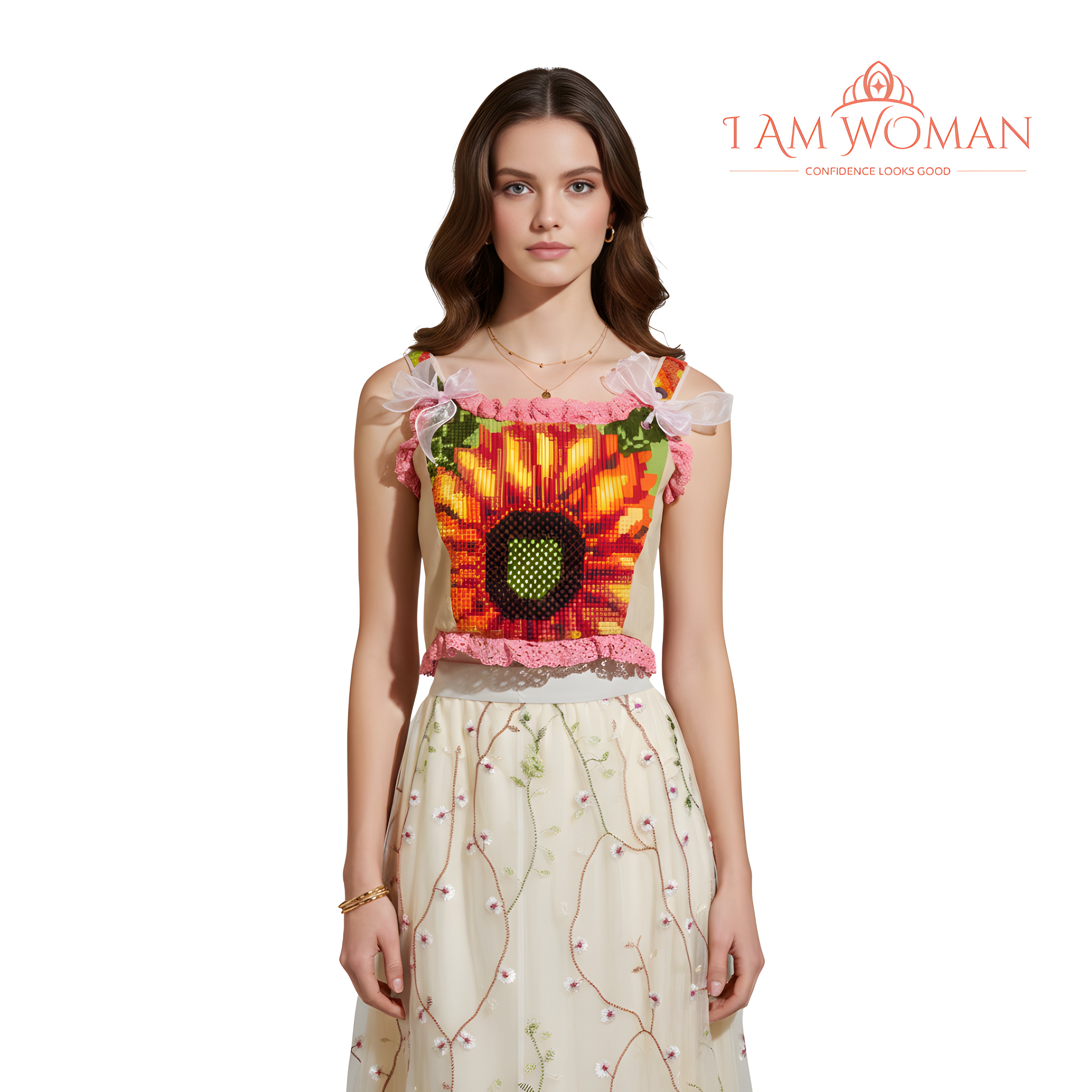I Am Woman Sunflower Embroidered Cropped Top
