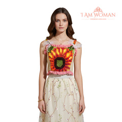 I Am Woman Sunflower Embroidered Cropped Top