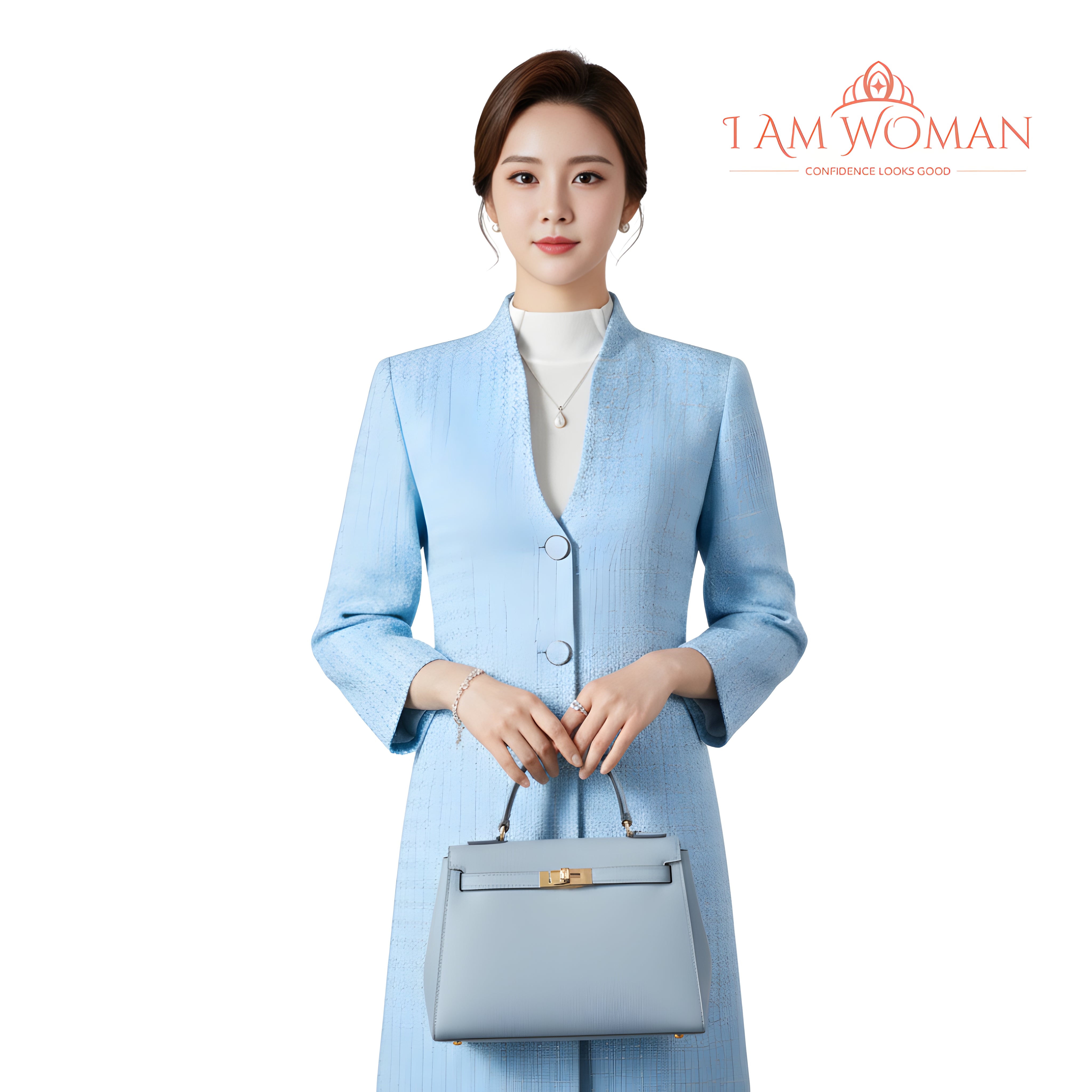 I Am Woman Sky Blue Button Down Long Coat