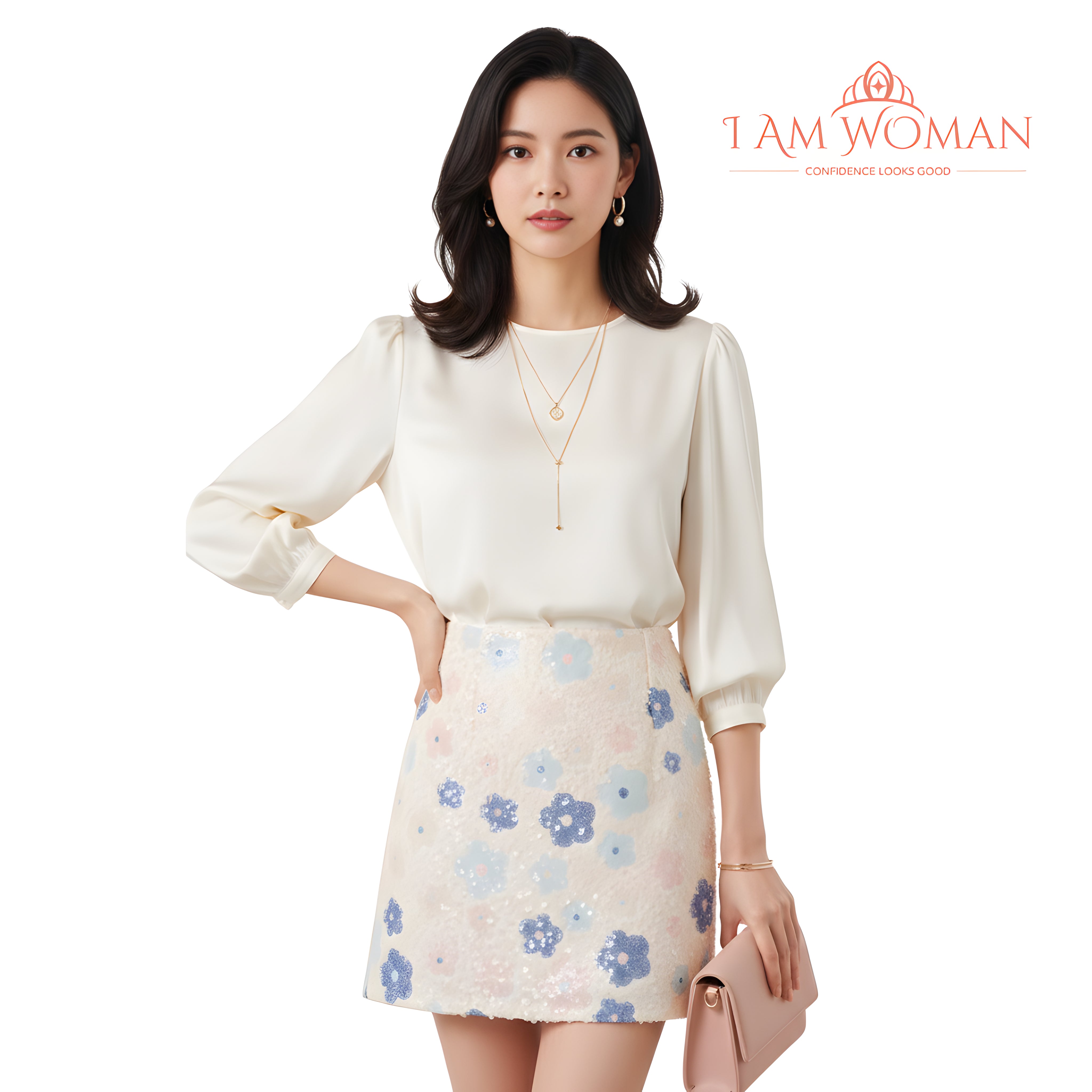 I Am Woman Pastel Sequin Floral Embellished Mini Skirt