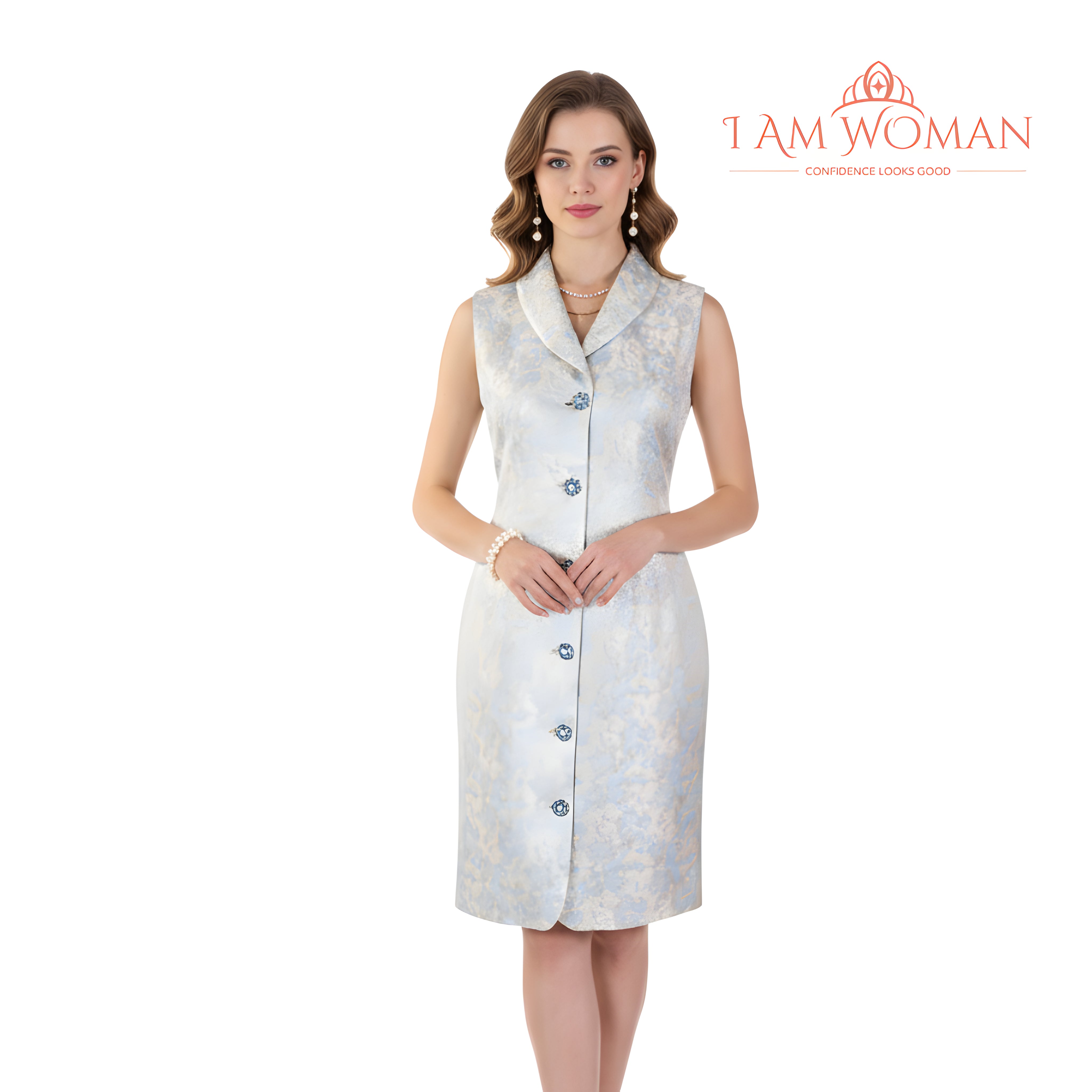 I Am Woman Silver White Sleeveless Sheath Dress