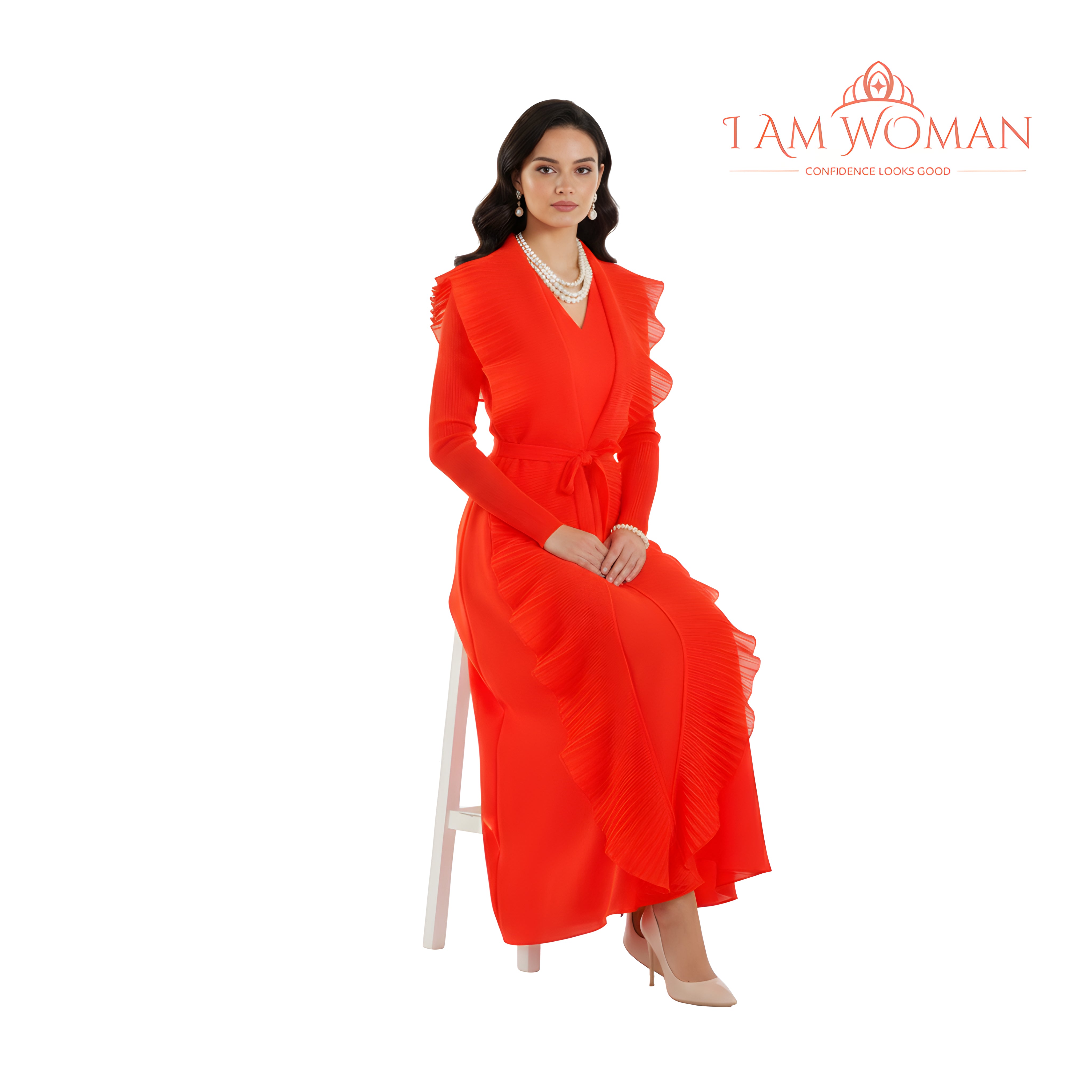 I Am Woman Red Ruffled Long Dress