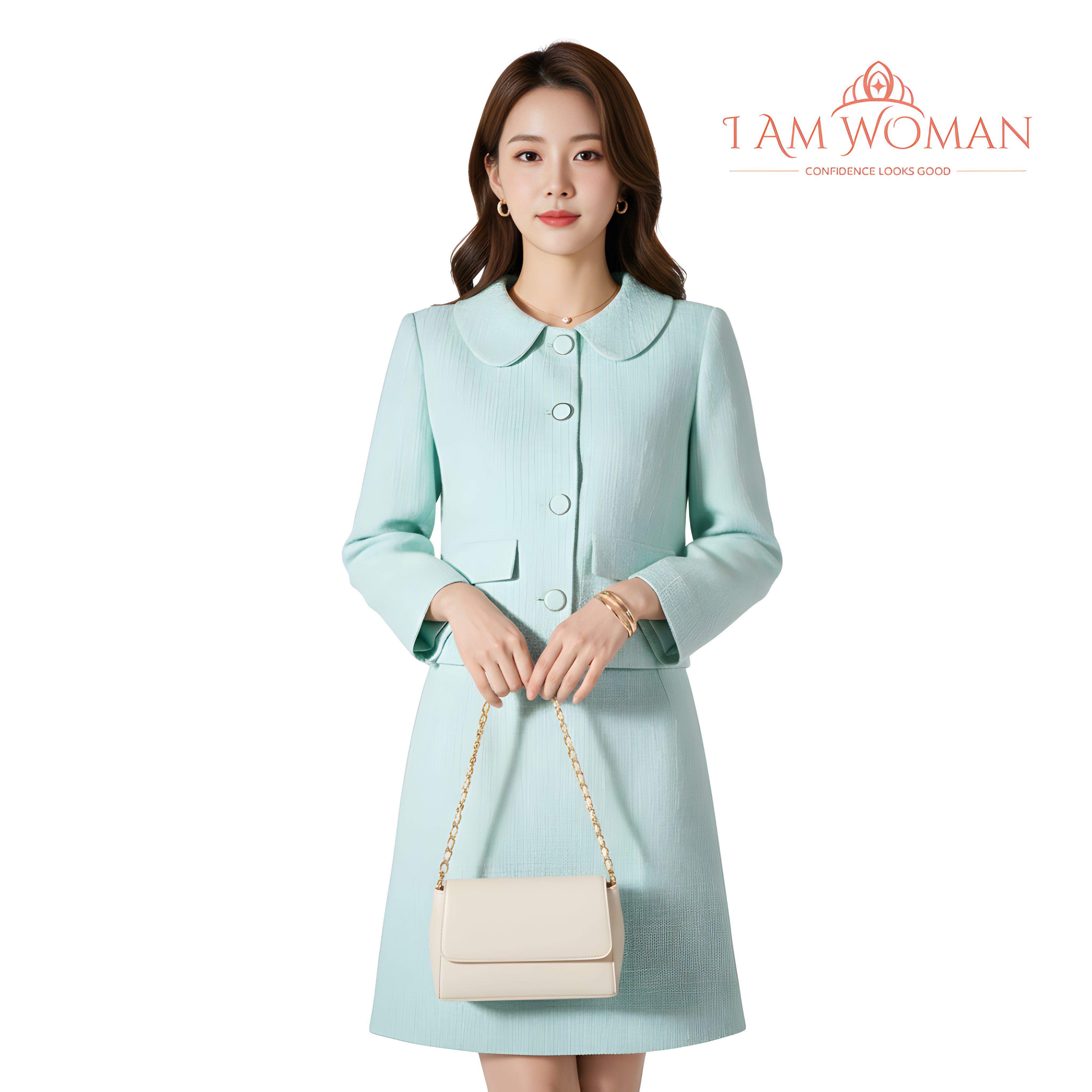 I Am Woman Mint Green Tweed Jacket with Skirt Set