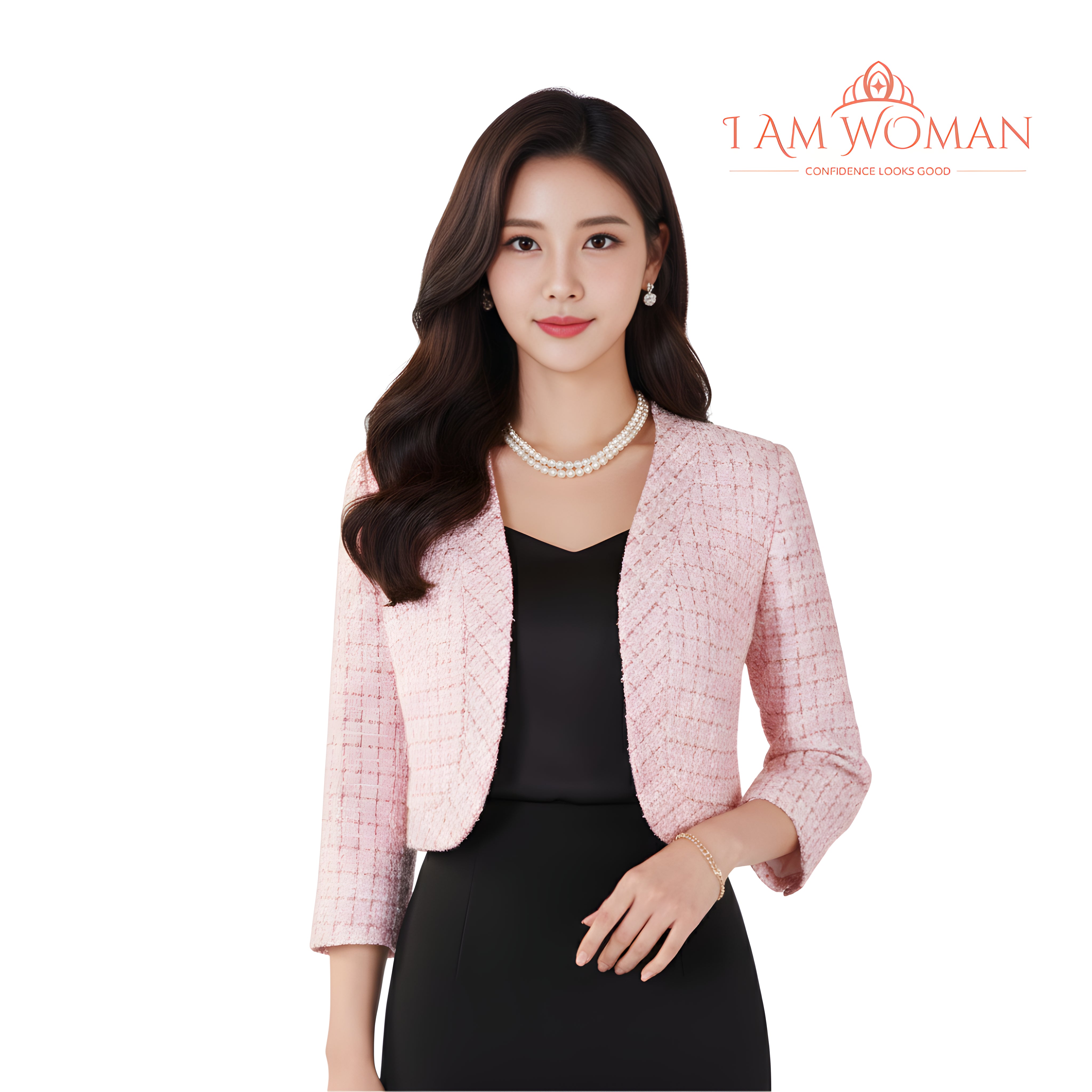 I Am Woman Pink Tweed Cropped Jacket
