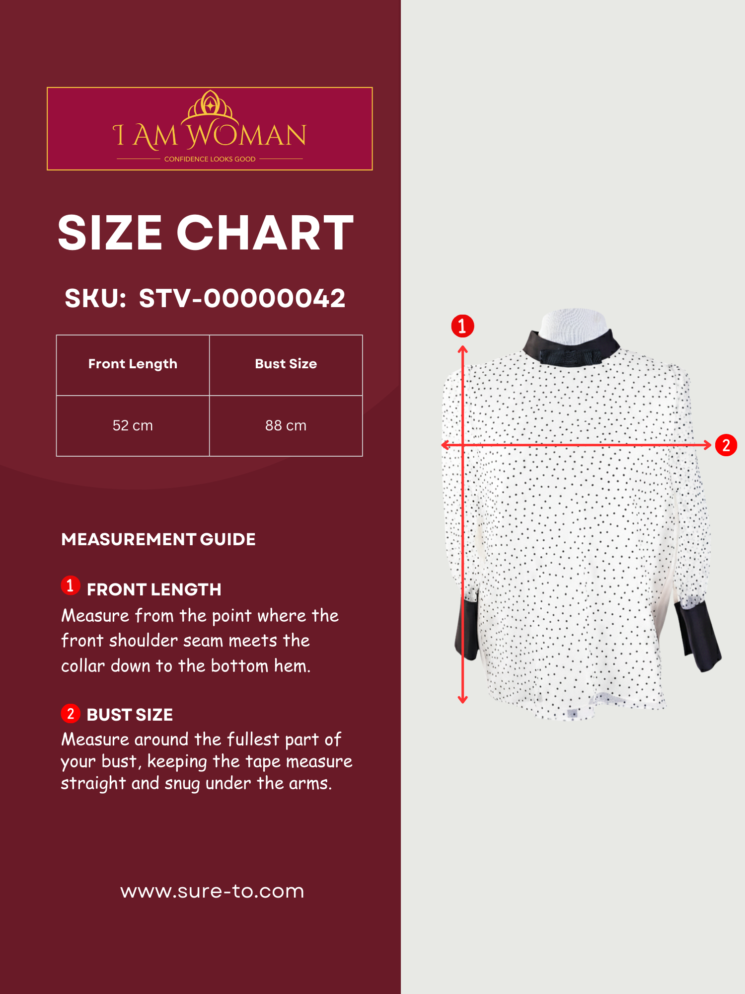 I Am Woman White Blouse with Black Collar and Polka Dots