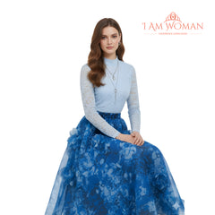 I Am Woman Blue Floral Print Tulle Skirt