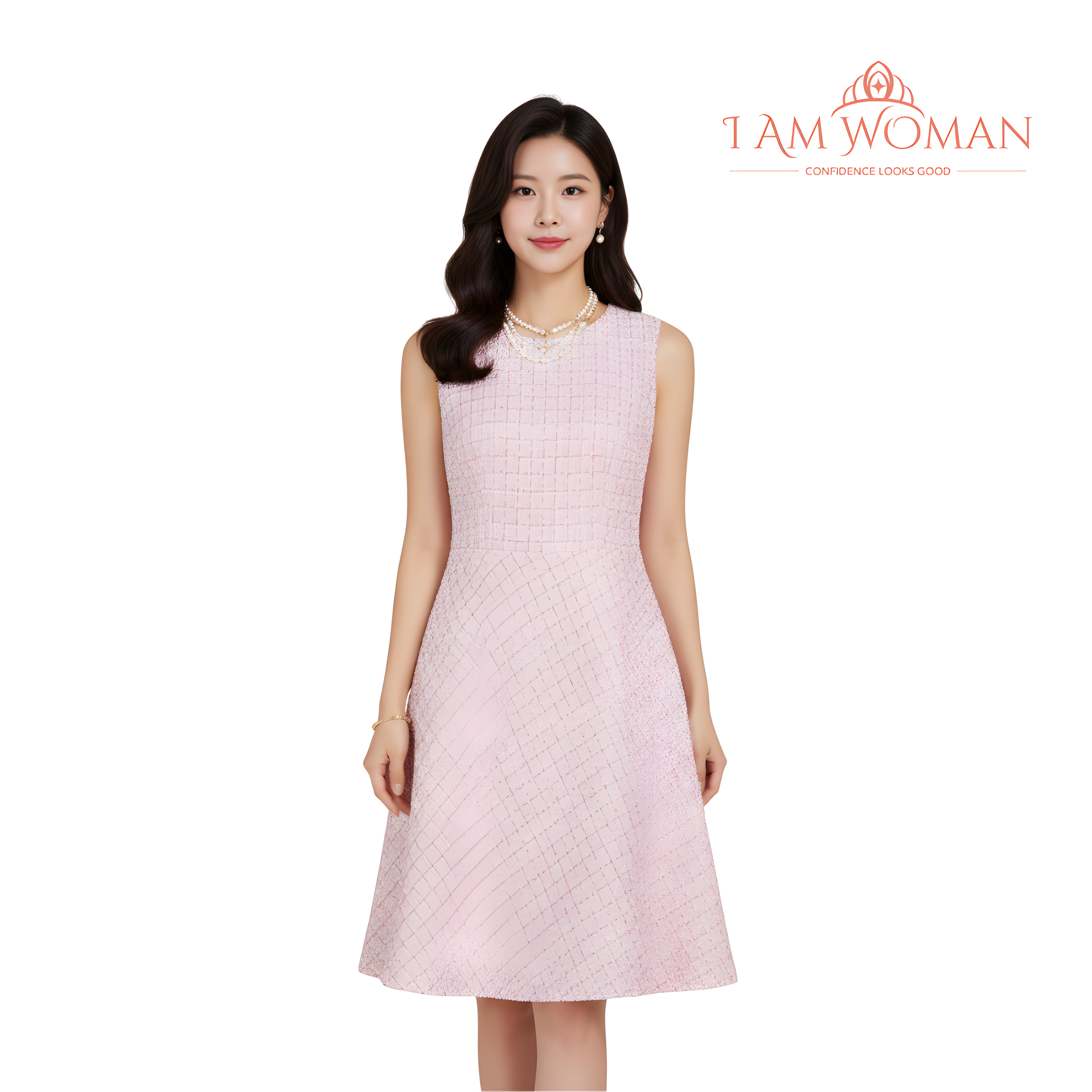 I Am Woman Pink Tweed Sleeveless Dress